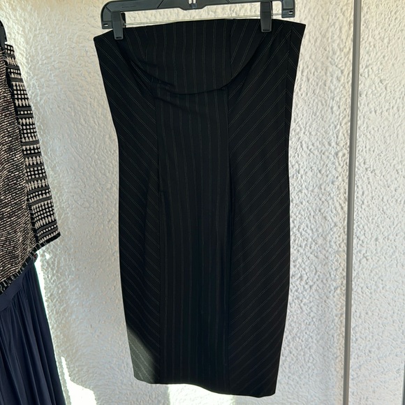Black Strapless Pinstripe Dress Sz 8 - Picture 1 of 3